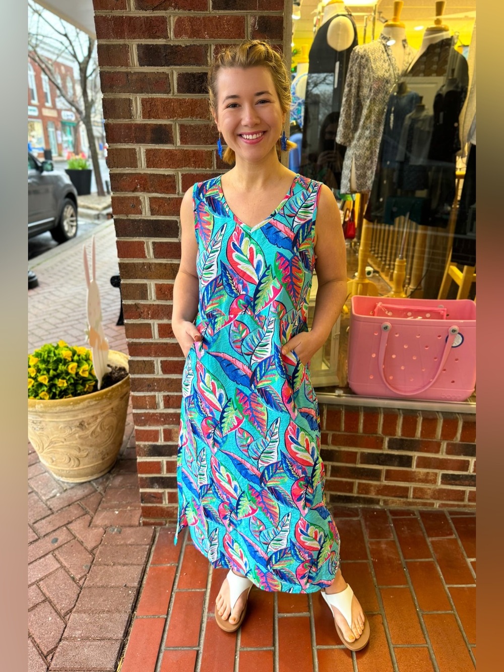 New Escape by Habitat Multi Palm Seaside Sleeveless Dress